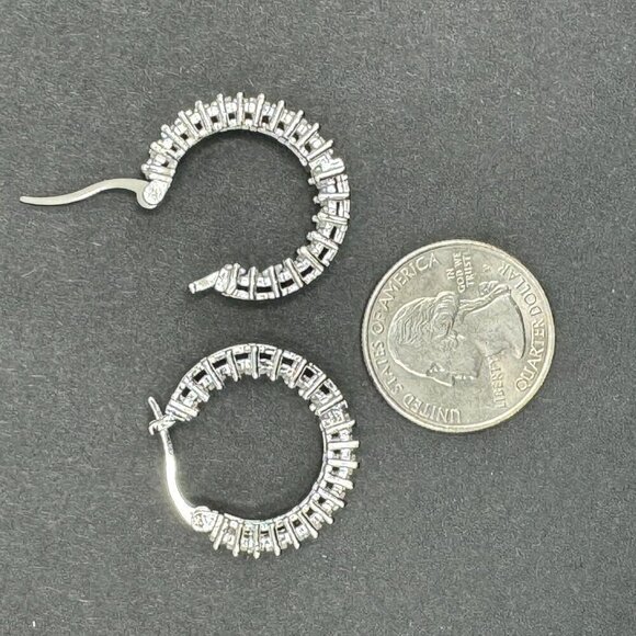 Huggie Small Hoop Earrings w/ Rectangular Stones and Tons of Bling #1419 - Picture 4 of 7